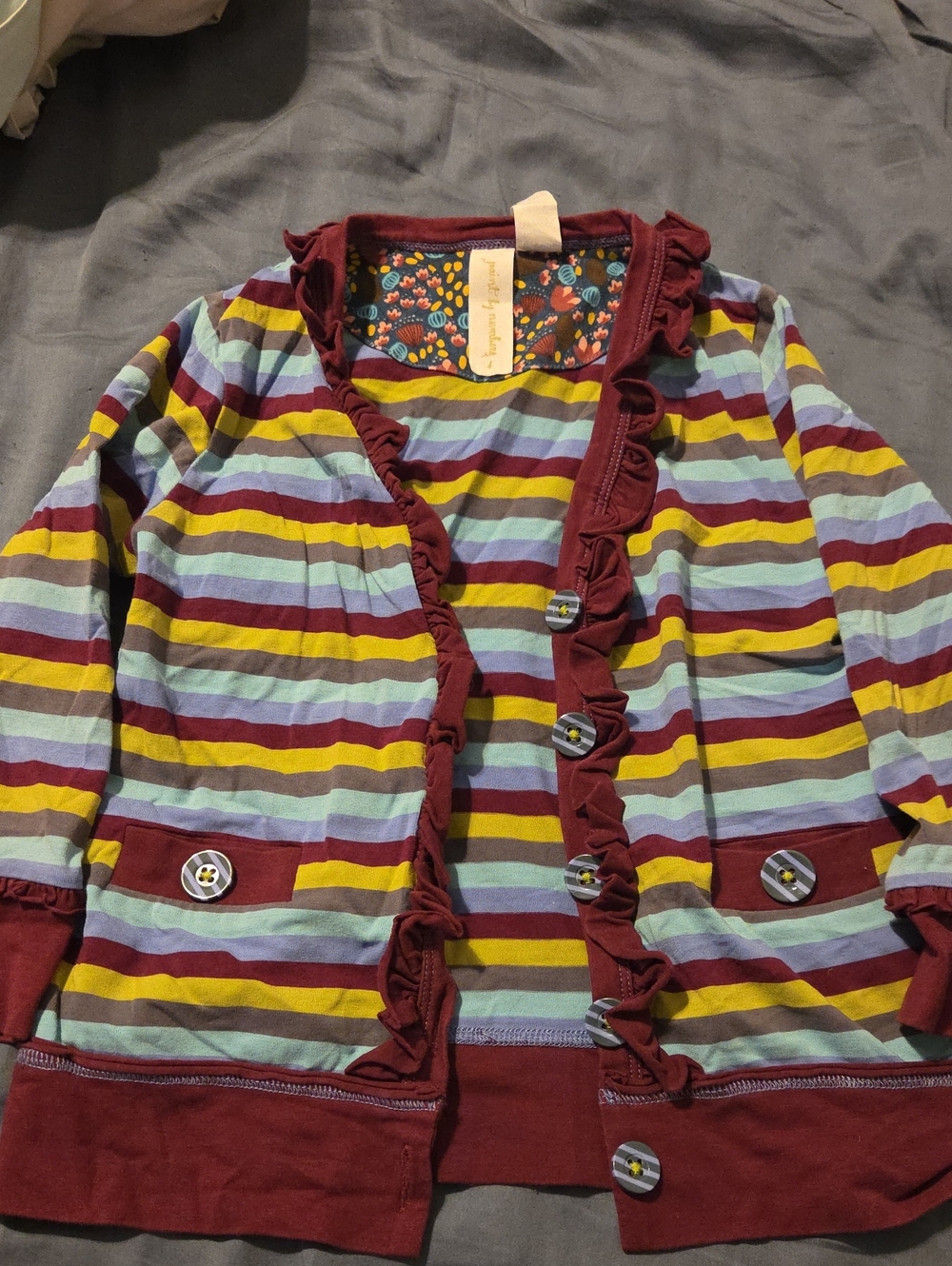 Matilda Jane Girls' Striped Ruffle Cardigan - Multicolor